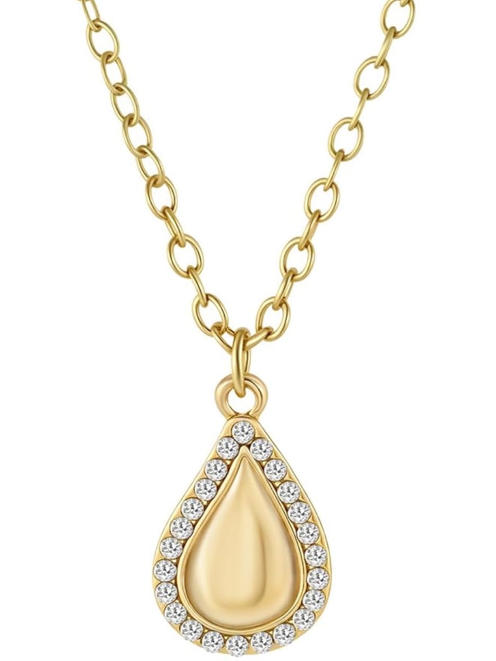 Anthropologie Gold Teardrop Pendant Necklace with Crystal Trim